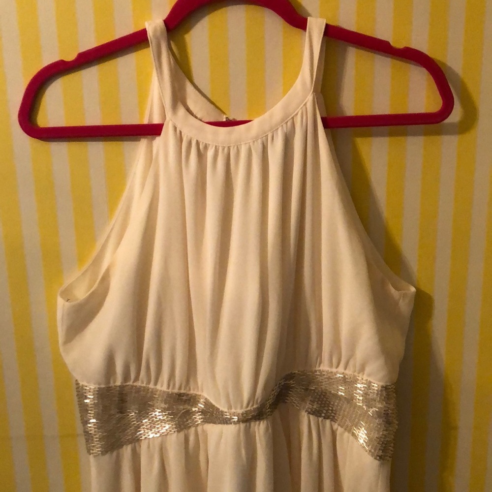 White dress with sequin belt